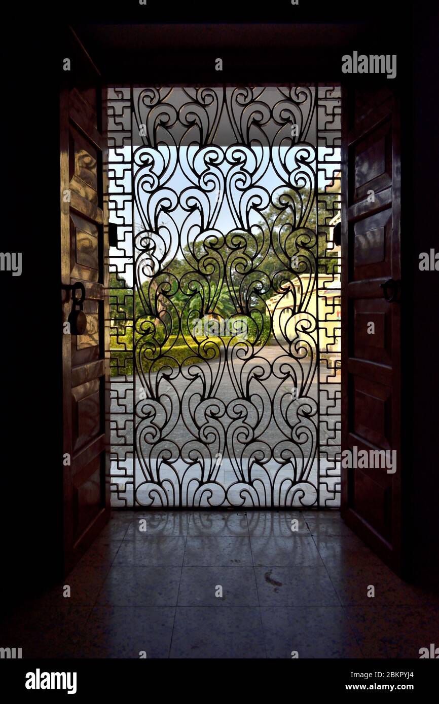 A door of the museum in Nalanda University in Bihar. Stock Photo