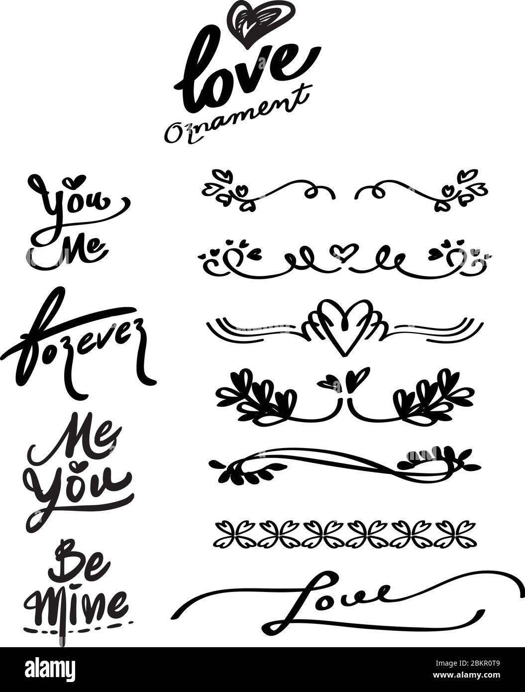 Hand draw ornament & text. For wedding, valentine, good moment, loving. Love conceptual phrase and divider. Stock Vector