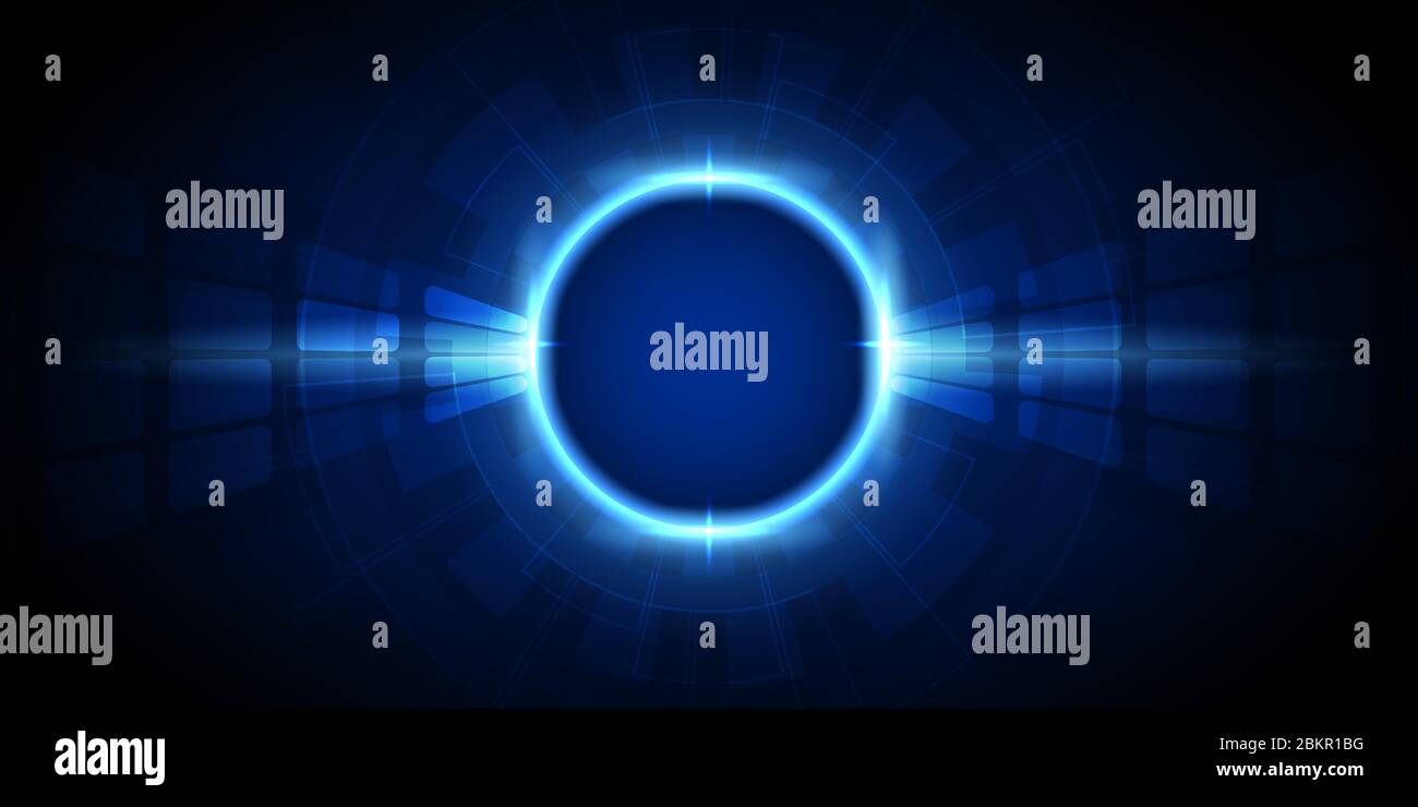 Abstract glowing dark blue technology background with copy space for text and message in the center of artwork. Stock Vector
