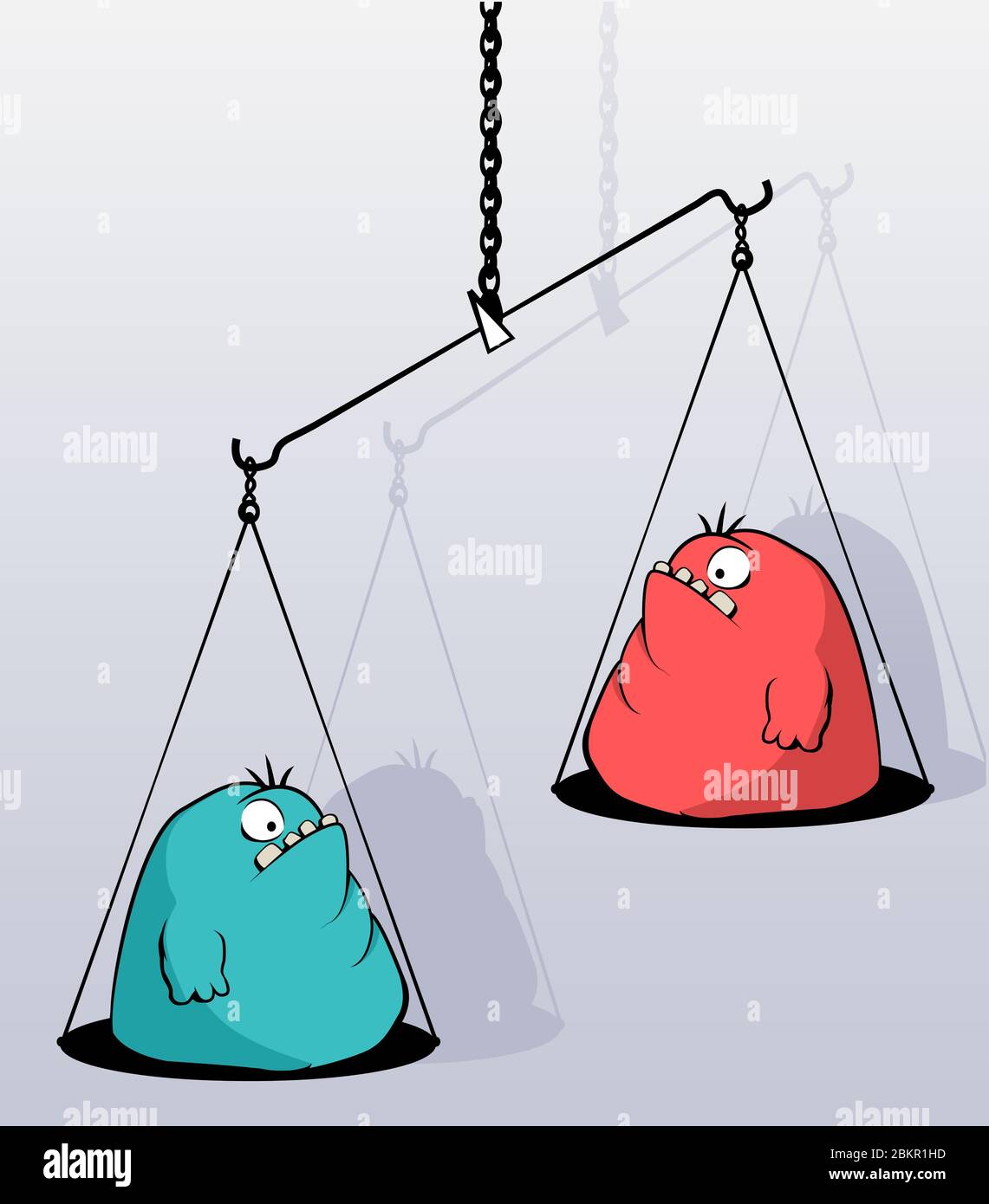 Fat Monster Characters Weight Scales Funny Color Cartoon Vector 