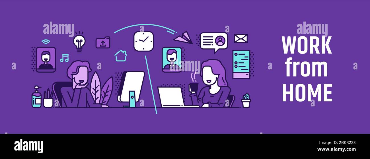 People work from home avoid spreading the corona virus. Stock Vector