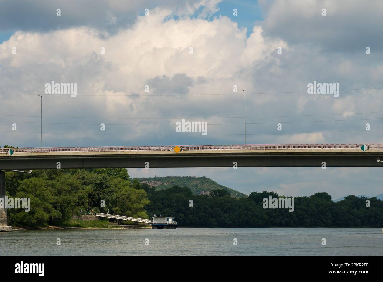 Tildy Zoltan Bridge between Tahi and Tahitorfalu, over the Danube River in Hungary, Europe. Stock Photo