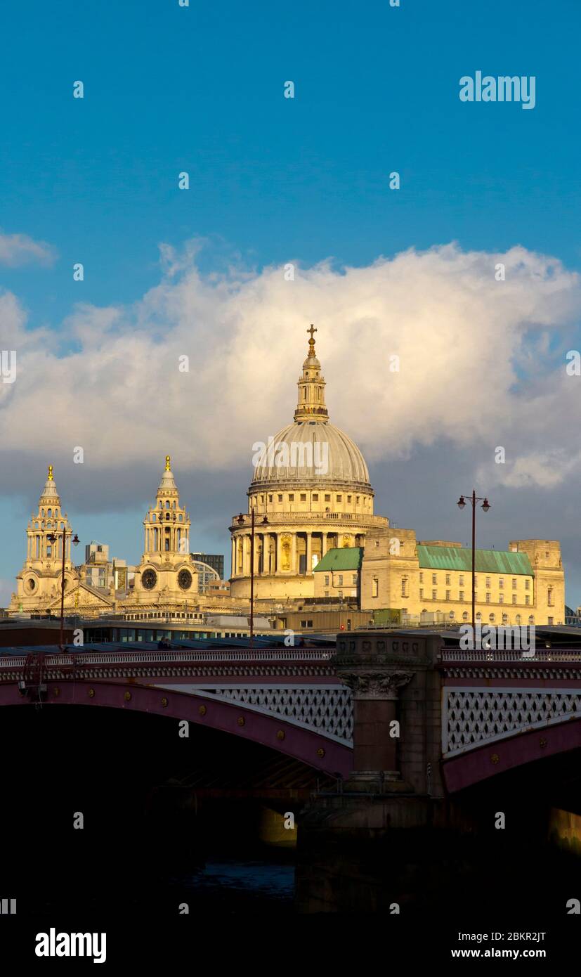 View of St Paul's Cathedral in the City of London England UK designed by Sir Christopher Wren in the late 17th century in English baroque style. Stock Photo