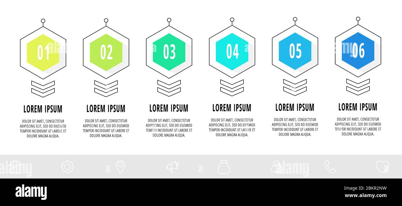Hexagon infographic design template with 6 options and arrows. Vector ...