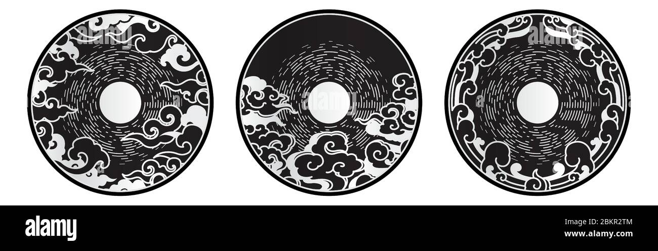 Moon with the clouds. Oriental decorative design element. Stock Vector