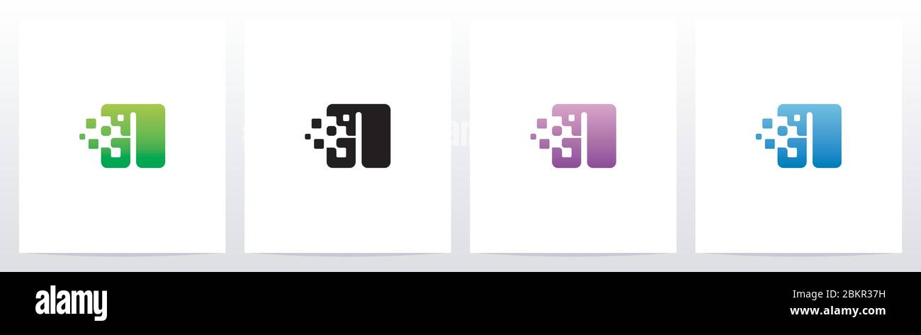 Rounded Edge Pixel Eroded Letter Logo Design N Stock Vector
