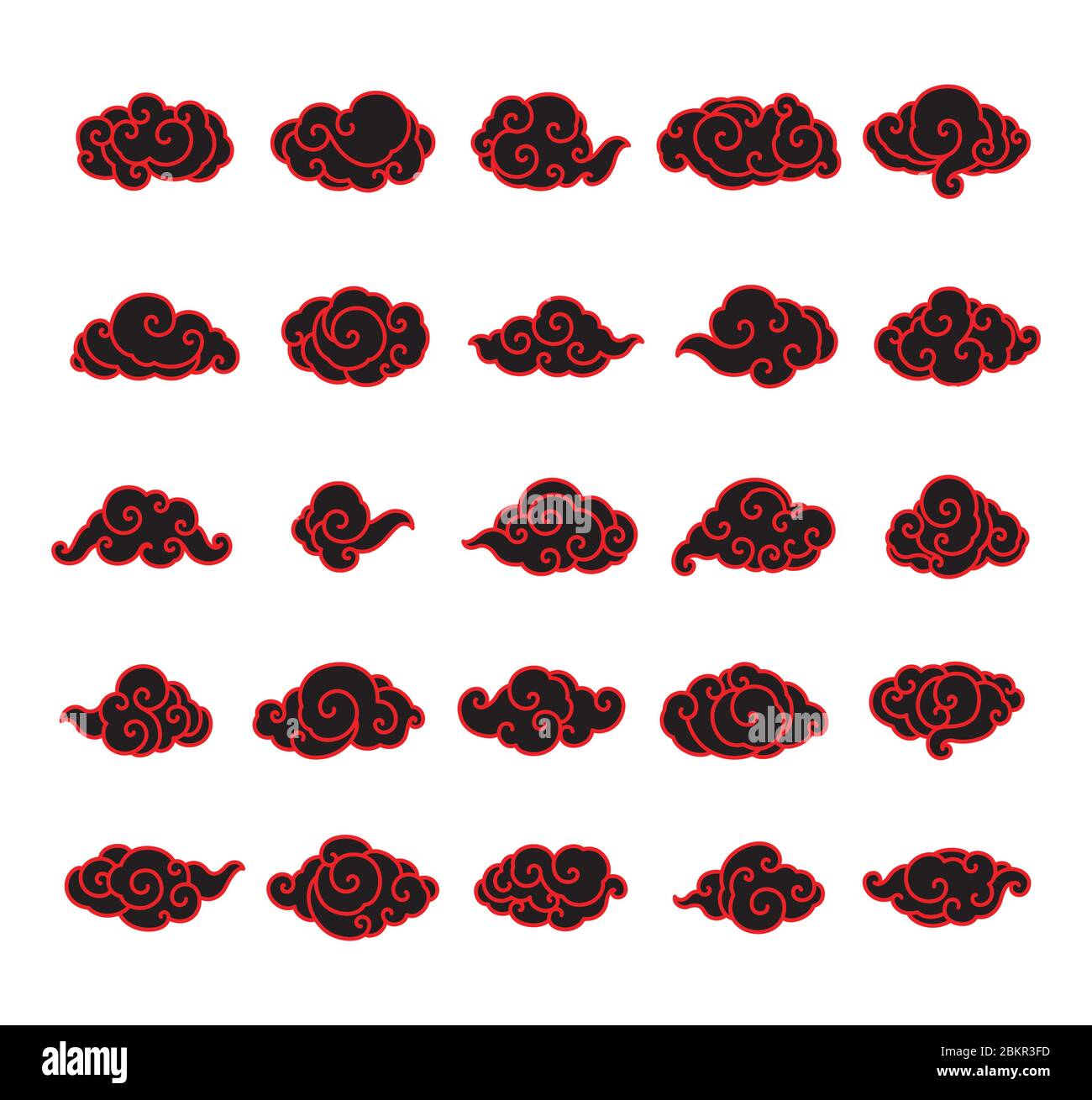 Collection of chinese clouds vector set. Red and black. Stock Vector