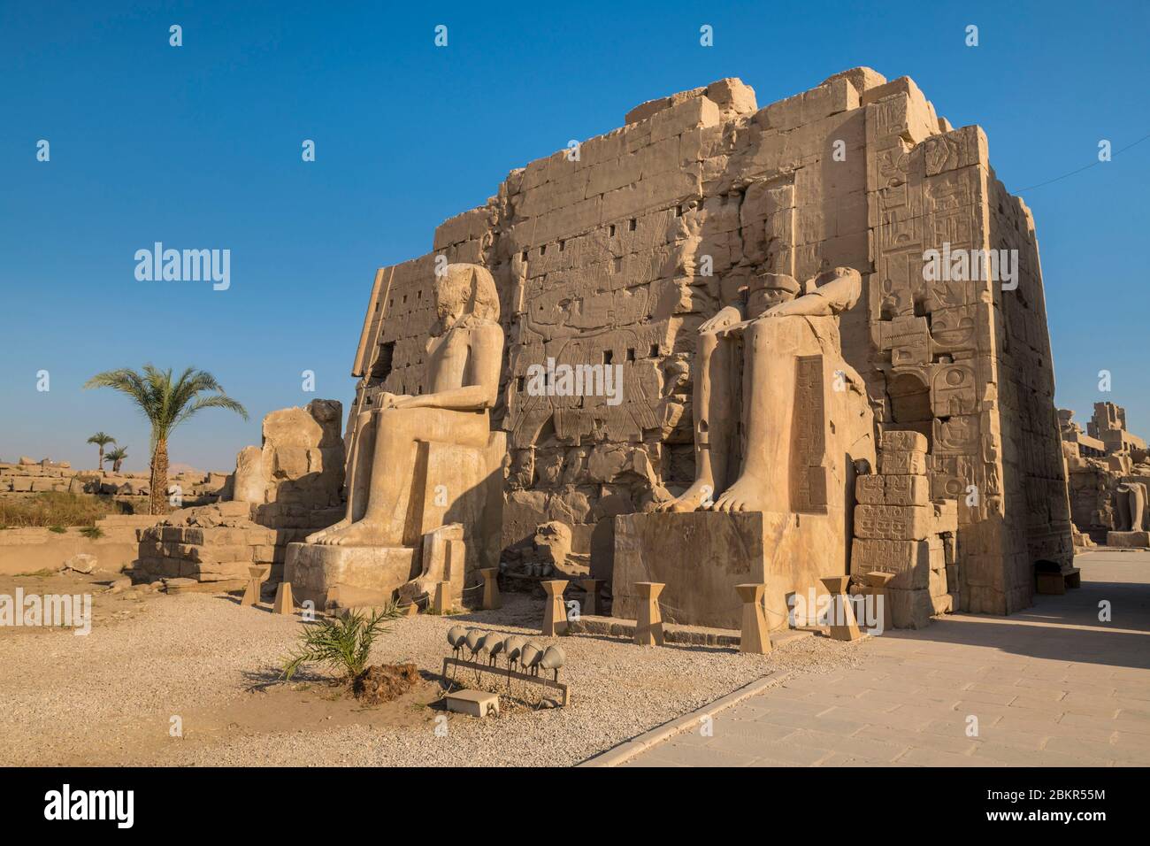 Egypt, Upper Egypt, Nile valley, Luxor, Karnak, listed as World Heritage by UNESCO, temple of Amun, statues of Rameses II Stock Photo