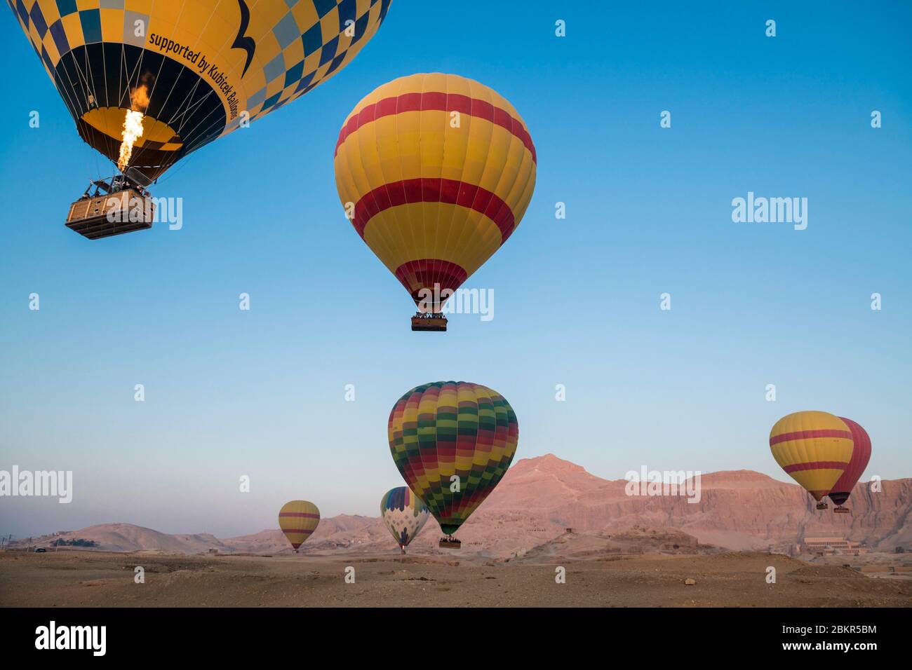 Egypt, Upper Egypt, Nile valley, surroundings of Luxor, west Thebes, Thebes Necropolis listed as World Heritage by UNESCO, balloons flight Stock Photo