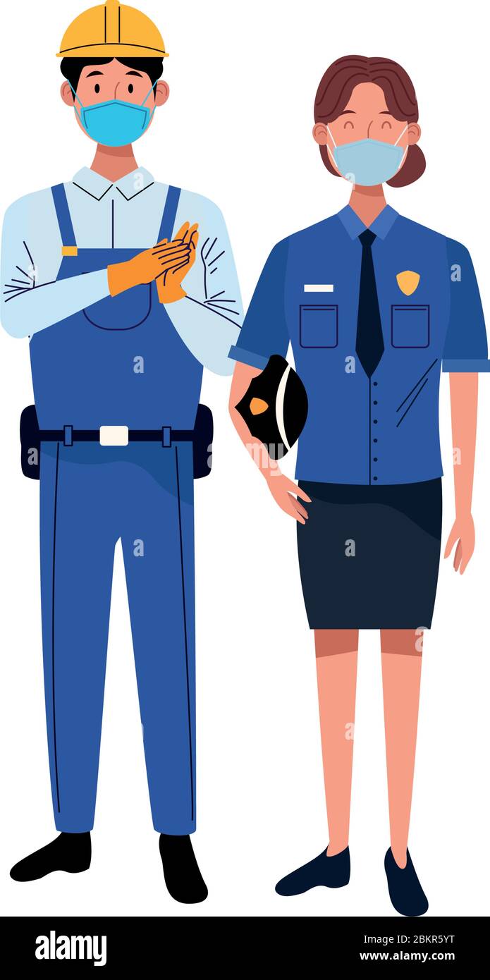 couple workers using face masks for covid19 Stock Vector Image & Art ...