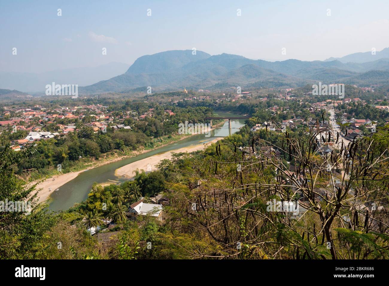 Laos, Luang Prabang city classified UNESCO world heritage, city view from Phu Si Hill, Stock Photo