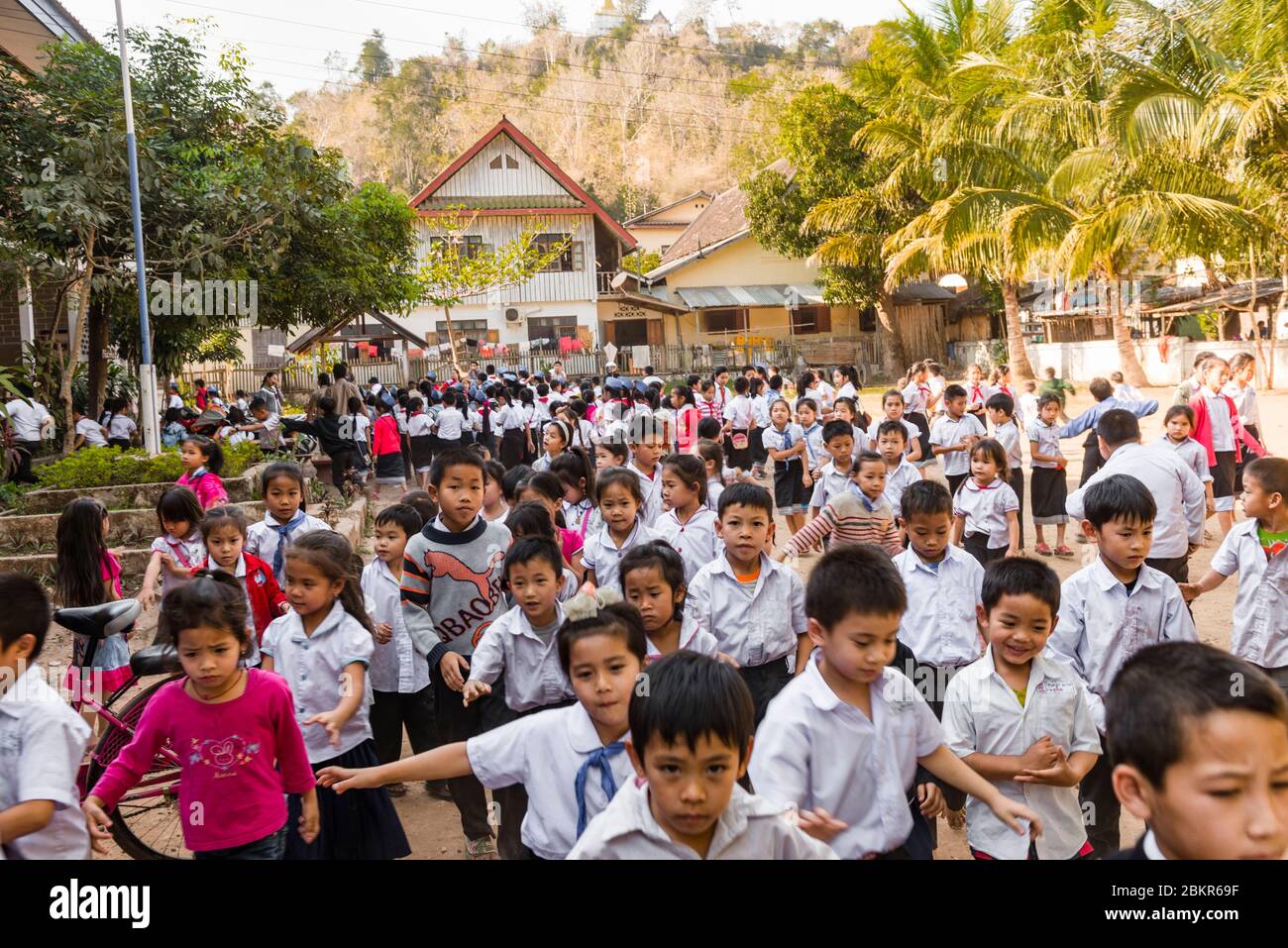 Laos, Luang Prabang city classified UNESCO world heritage,out from school Stock Photo