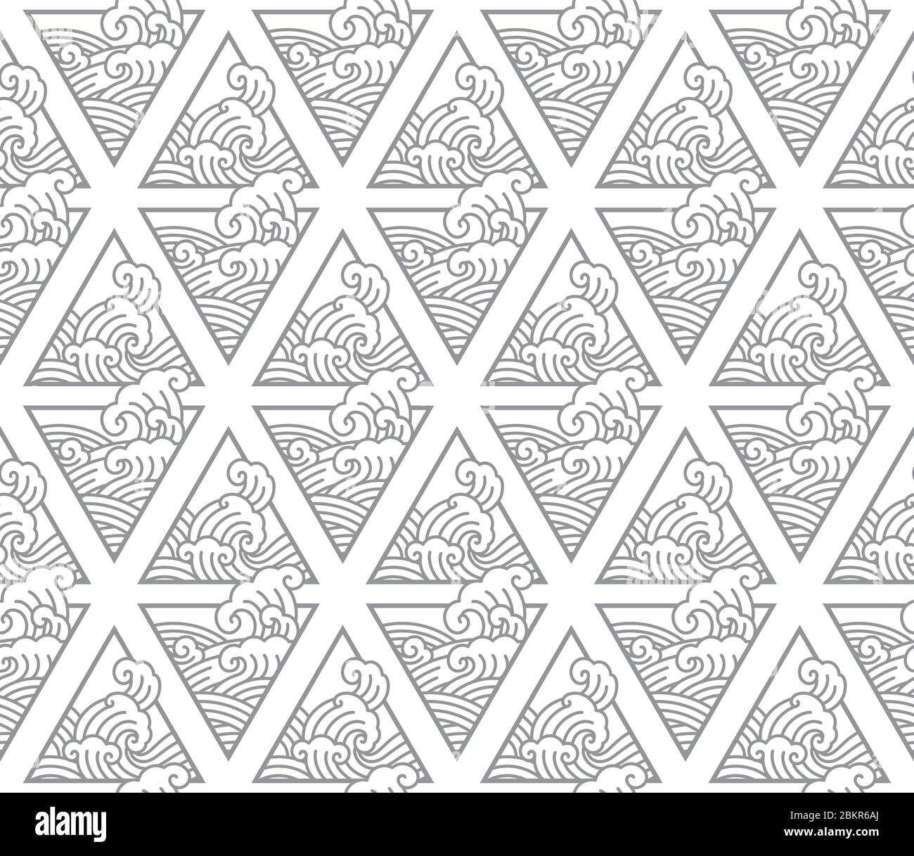 Oriental ocean wave line art seamless wallpaper.Japan wave textiles vector background. - Vector. Stock Vector