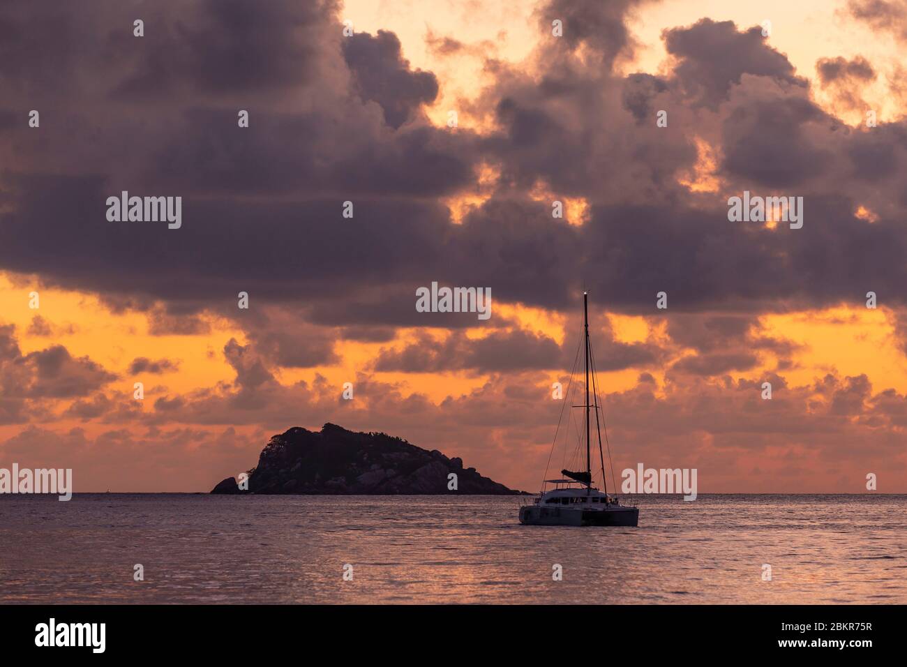 Seychelles, Sainte Anne island, boats at anchor Stock Photo