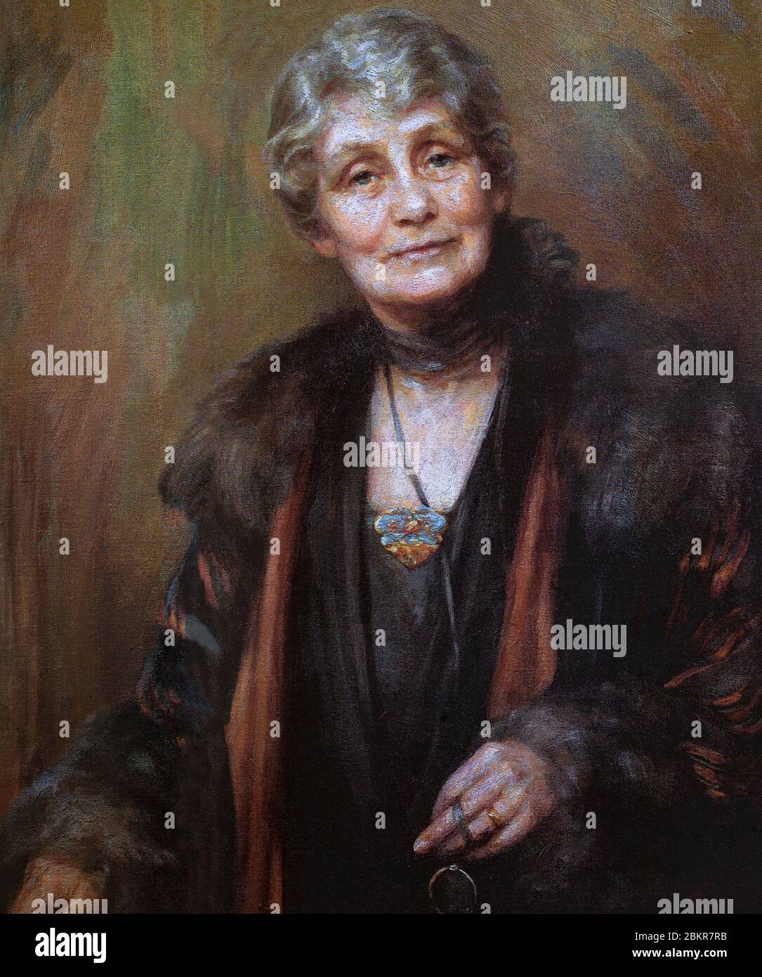 A portrait of Emmeline Pankhurst (1858-1928), the British political activist best remembered for organizing the UK suffragette movement and helping women win the right to vote. Painting by Georgina Agnes Brackenbury (1865–1949),  a British painter who was known as a militant suffragette and jailed for demonstrating for women's rights. Stock Photo