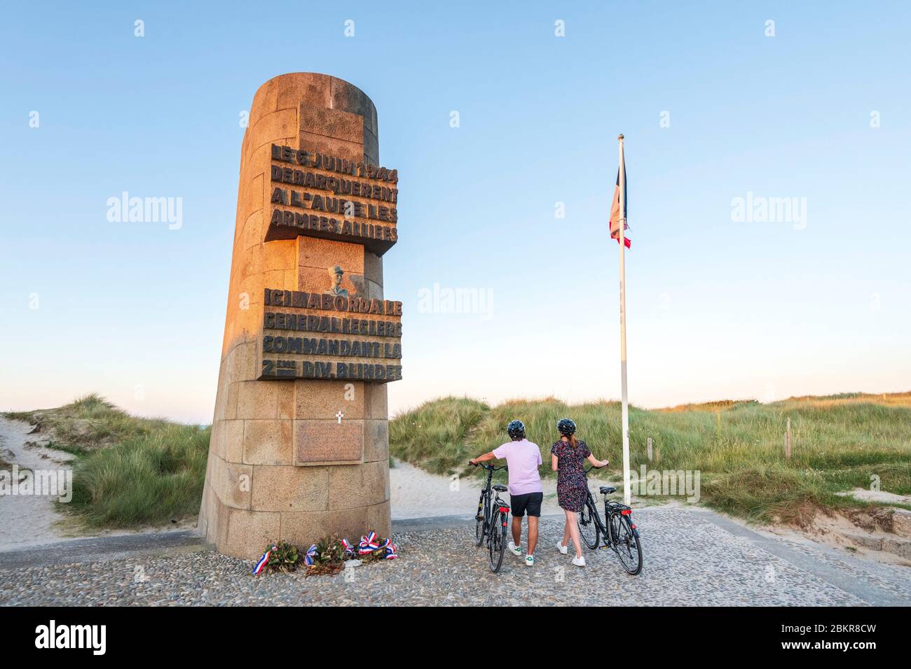 France, Manche, SainteMarieduMont, Utah beach cycling at sunset