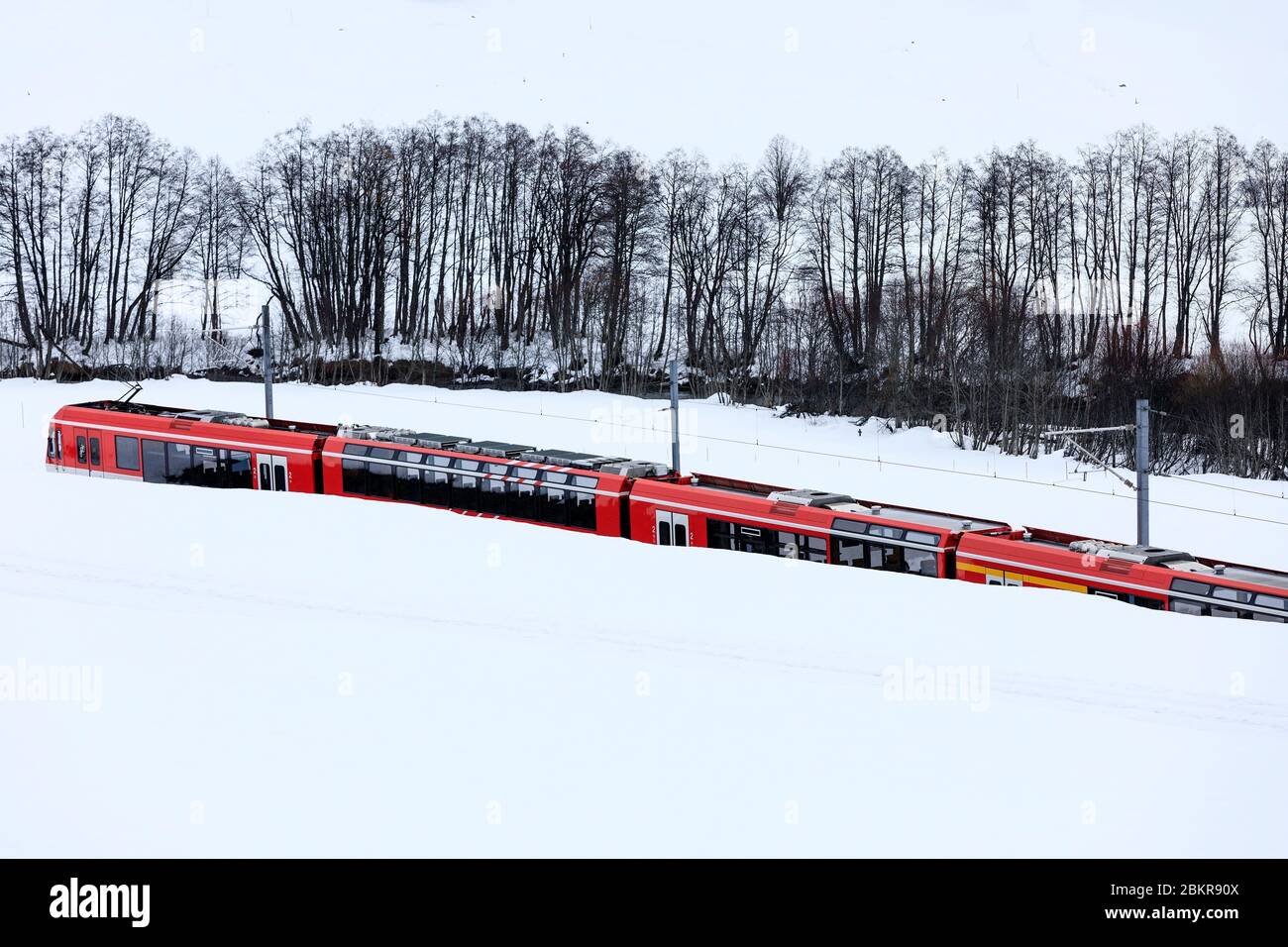 Switzerland, Canton of Valais, Munster, the train along the Rhone Stock ...