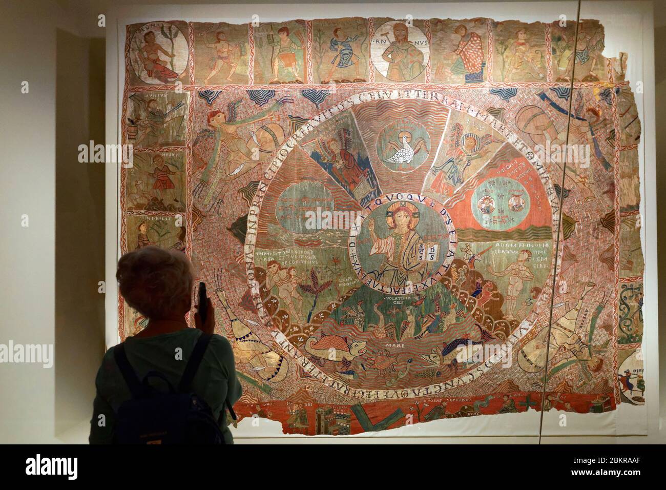 Spain, Catalonia, Girona, Gothic St. Mary's Cathedral, Treasury, Tapestry of Creation 12th century Stock Photo