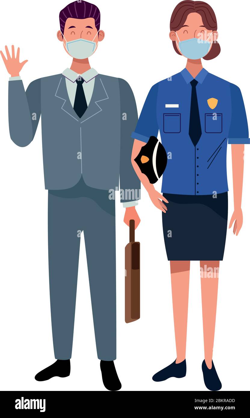 couple workers using face masks for covid19 Stock Vector Image & Art ...