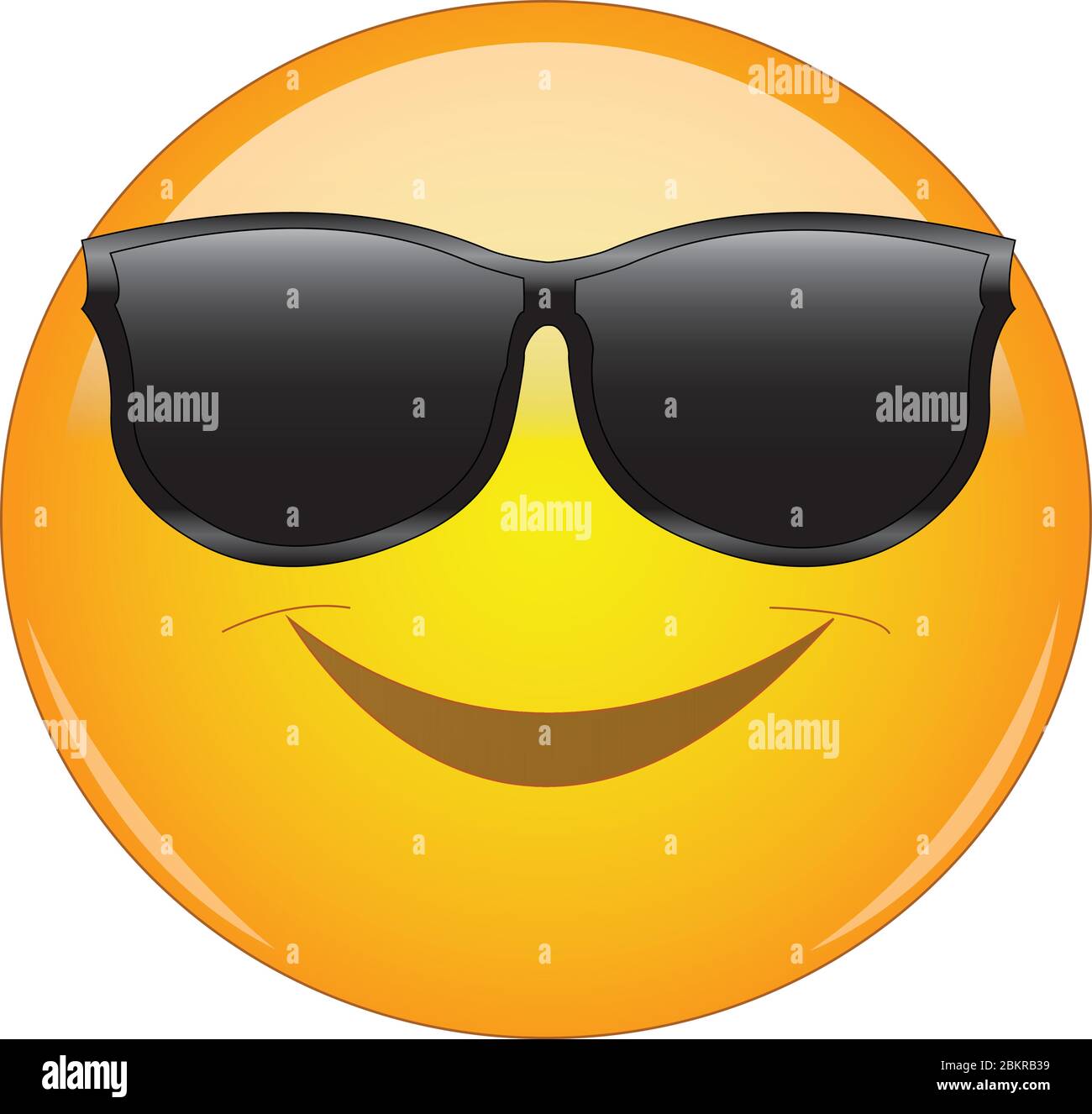 Cool emoji in shades. Yellow smiling face emoticon wearing sunglasses. Expression of being cool, happy, smiling. Stock Vector