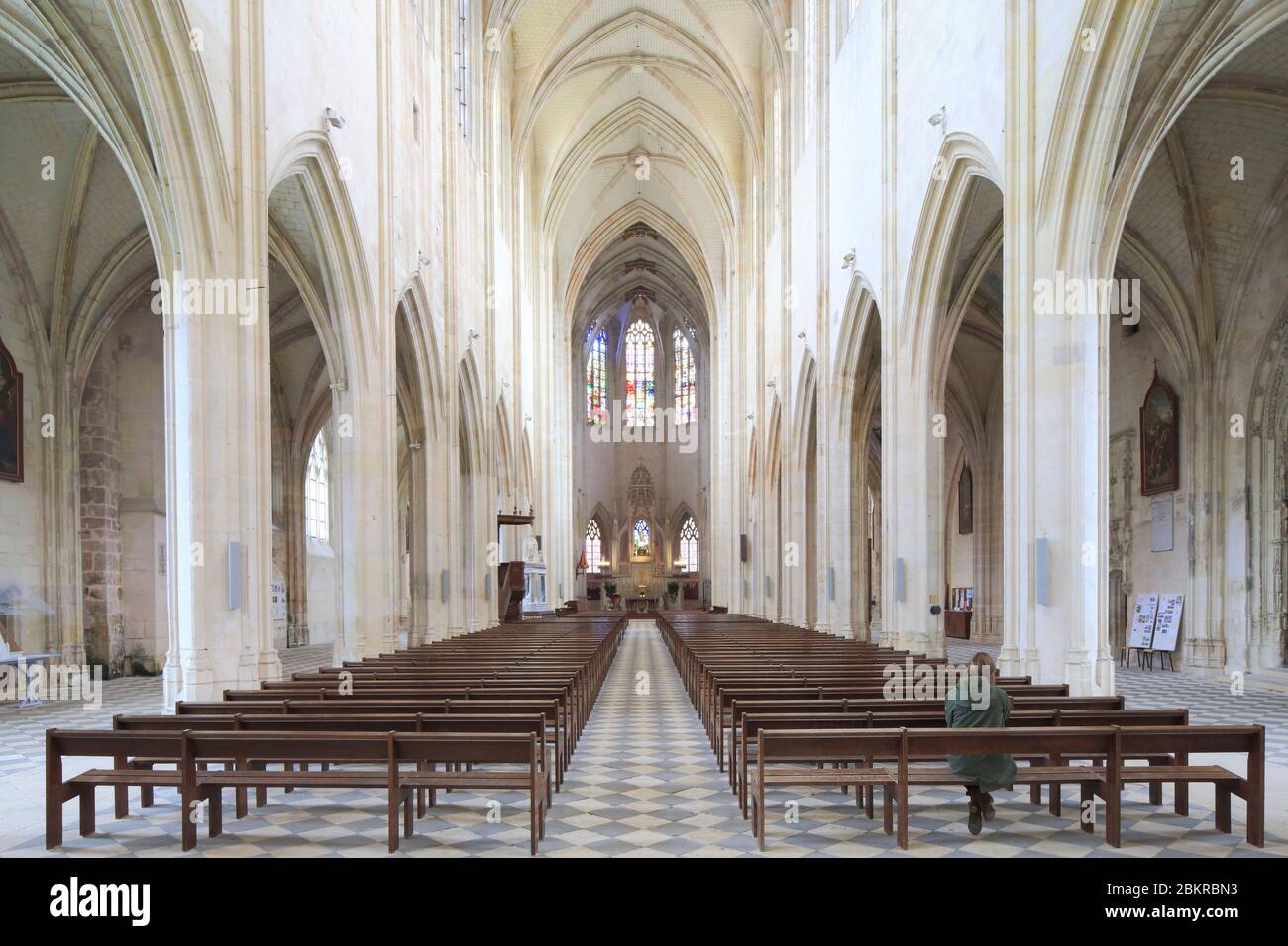 France, Loiret, Clery Saint Andre, commune located in the perimeter of the Loire Valley listed as World Heritage by UNESCO, Gothic basilica Notre Dame de Clery Saint Andre, the nave Stock Photo