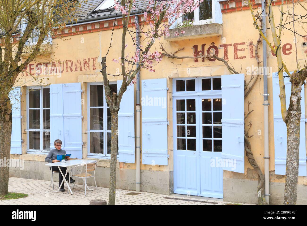 France, Loiret, Combleux, commune located in the perimeter of the Loire Valley listed as World Heritage by UNESCO, La Marine restaurant on the banks of the Loire Stock Photo