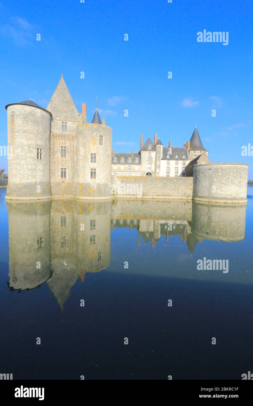 France, Loiret, Sully sur Loire (commune is located within the perimeter of the Loire Valley listed as World Heritage by UNESCO), castle (14th-18th century) of Renaissance style and its moats Stock Photo