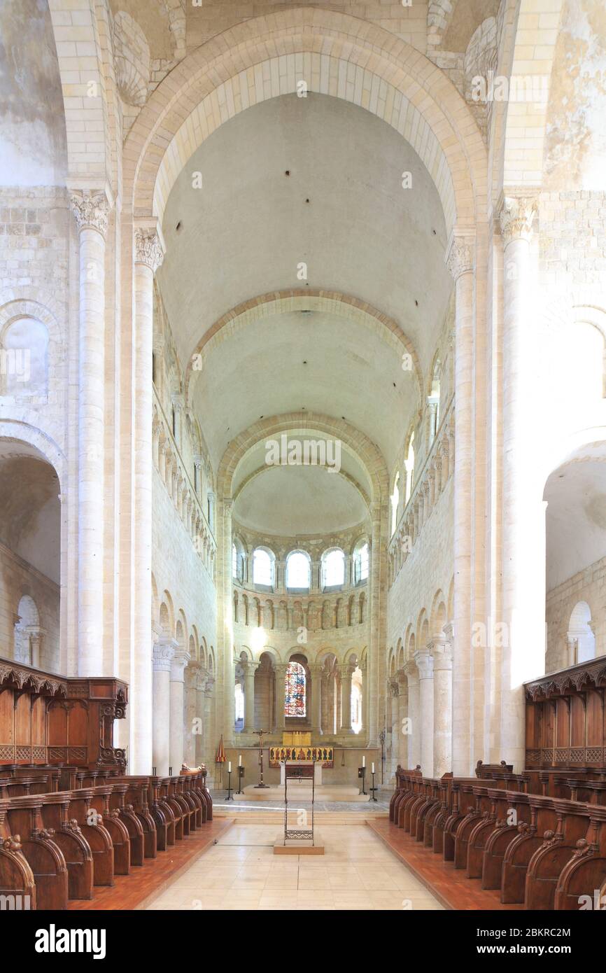 France, Loiret, Saint Benoit sur Loire (commune is located within the perimeter of the Loire Valley listed as World Heritage by UNESCO), Benedictine Abbey of Fleury, choir Stock Photo