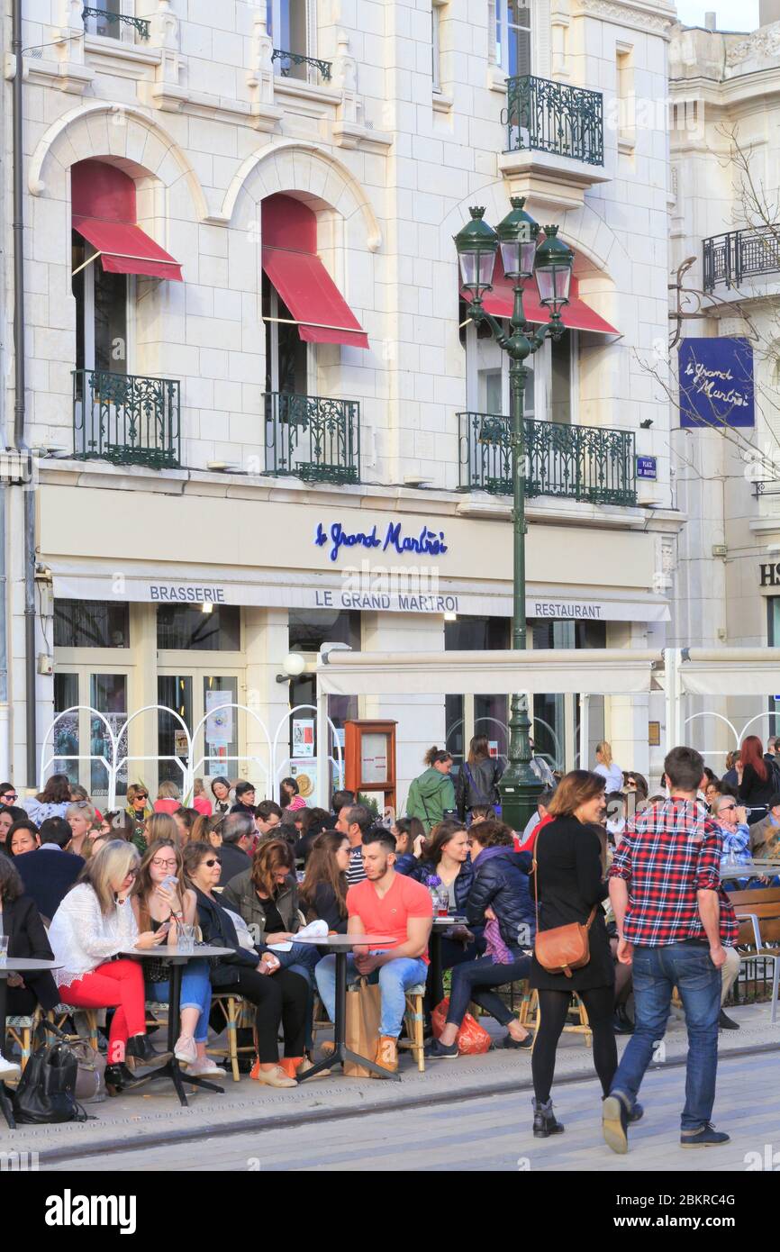 France, Loiret, Orleans, place du Martroi, bar brasserie Le Grand Martroi Stock Photo