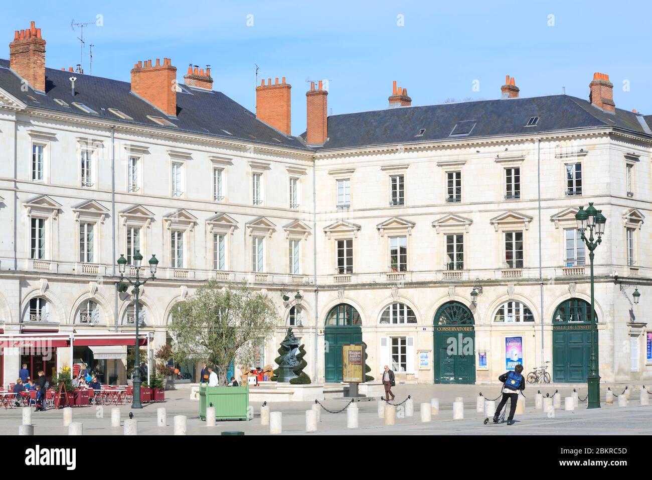 France, Loiret, Orleans, Place Sainte Croix, terrace of the restaurant Le Lutetia and the Conservatory Stock Photo