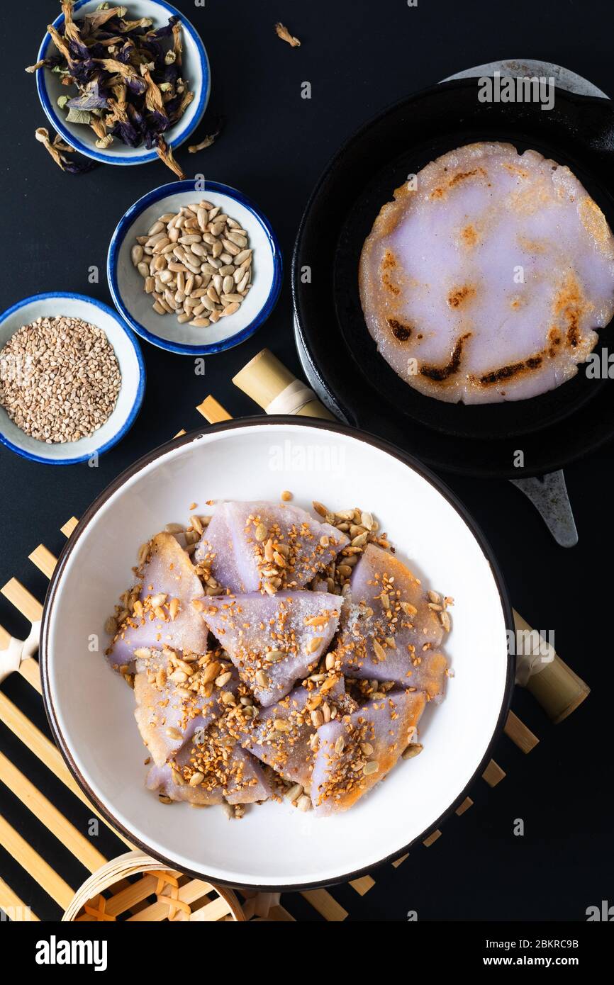 Healthy food concept Vegan Gluten free Homemade Asian fried glutinous rice flat pancake with