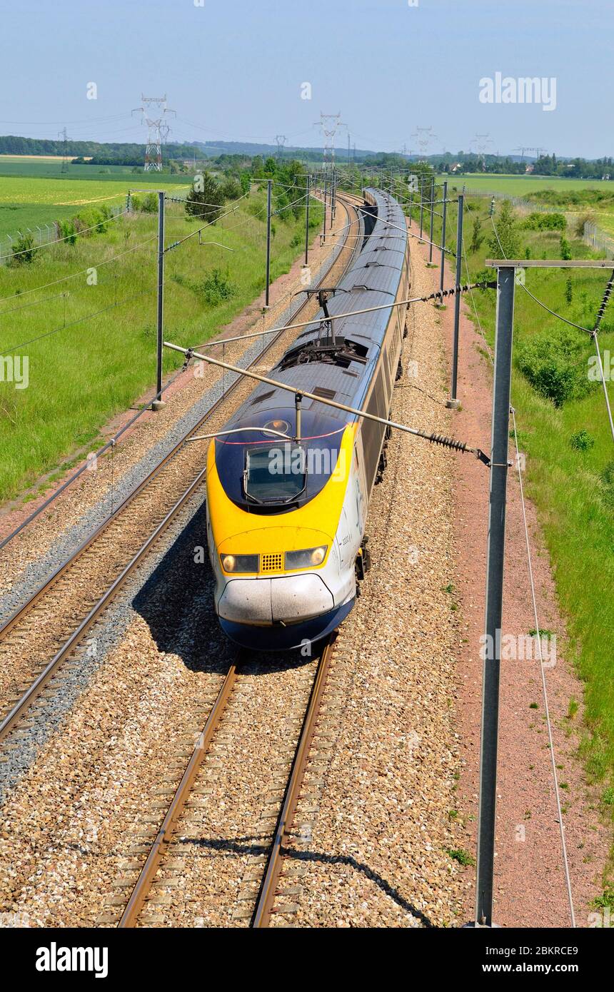 France, Seine et Marne, TGV, hight speed train, Eurostar Stock Photo