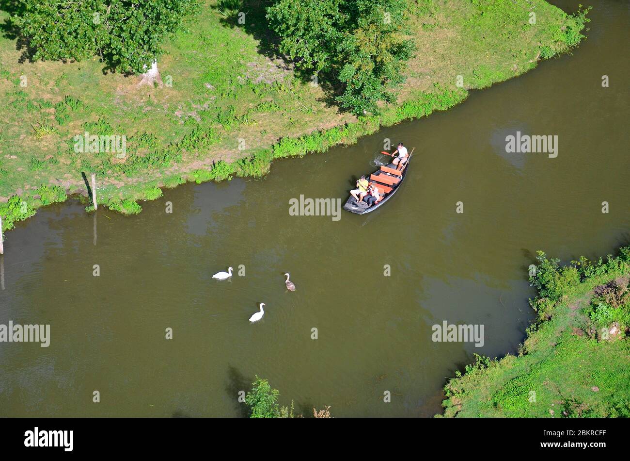 France, Deux-S?vres, Marais poitevin, Green Venice (aerial view) Stock Photo