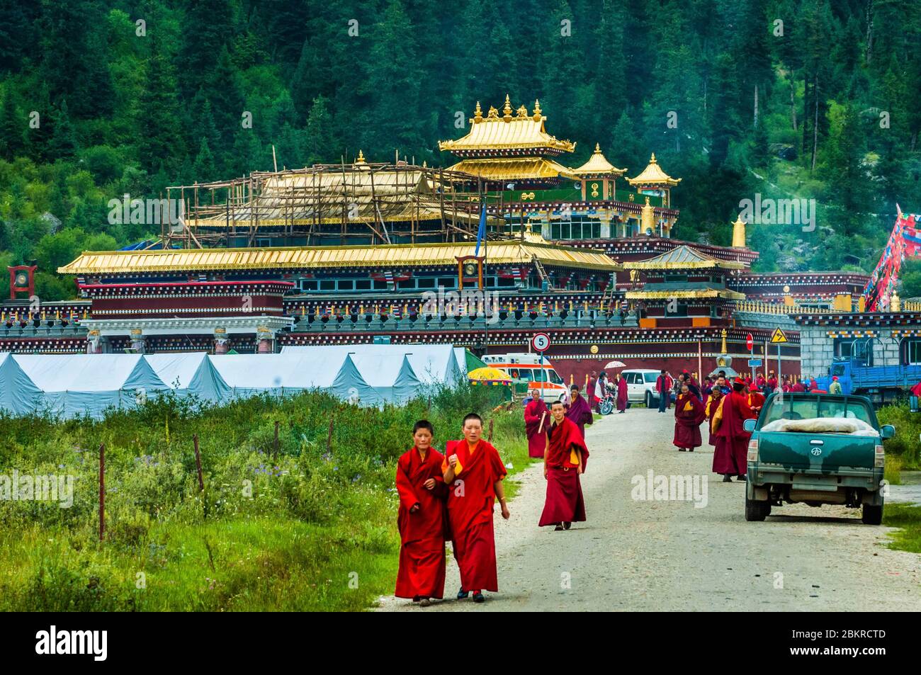 China, eastern Tibet, or Kham, Dzogchen monastery, ceremony in honor of Guru Rinpoche's birthday Stock Photo