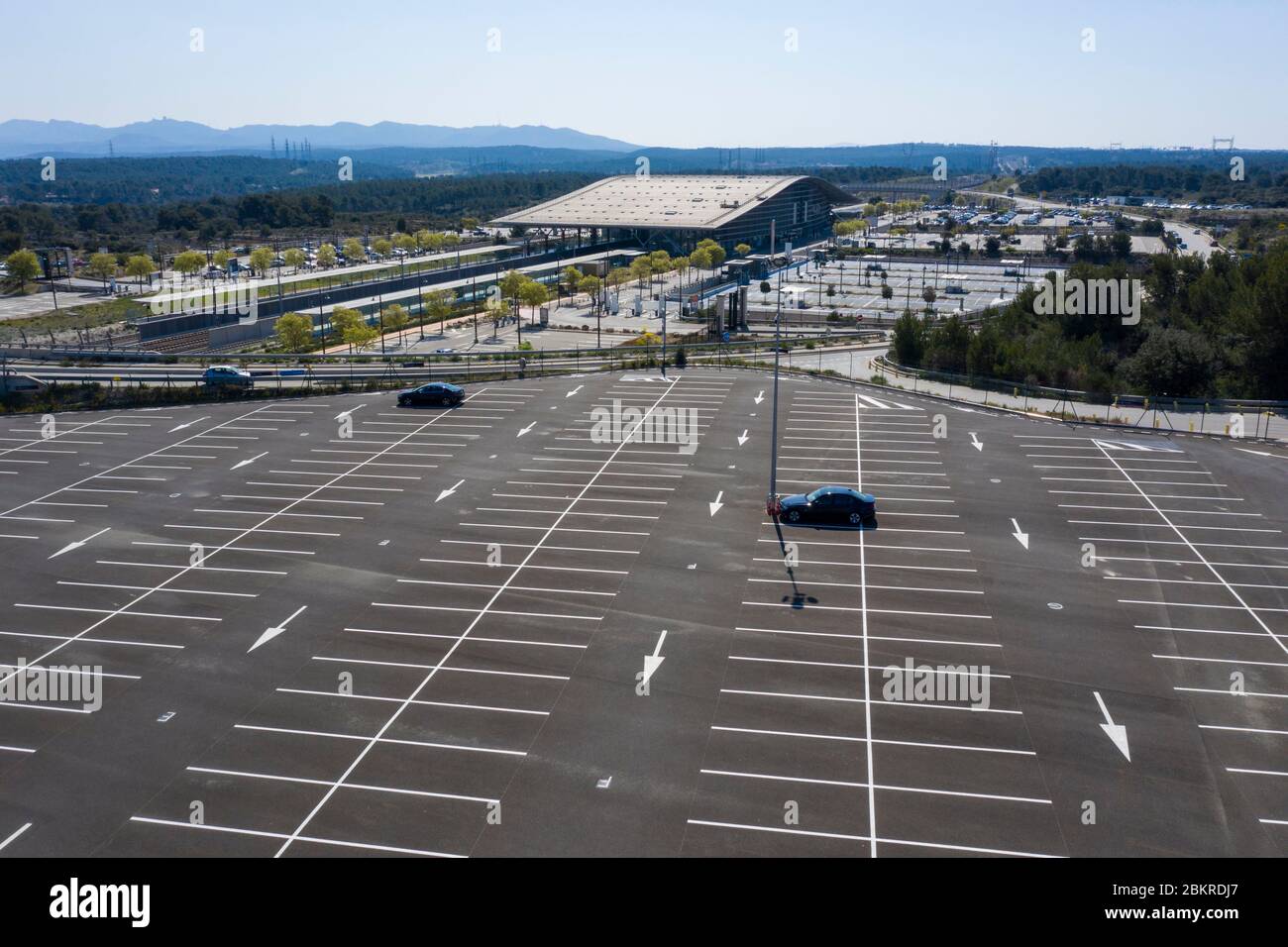 France Bouches Du Rhone Aix En Provence Covid 19 Or Coronavirus Lockdown Aix En Provence Tgv Station Empty Parking Lot Aerial View Stock Photo Alamy