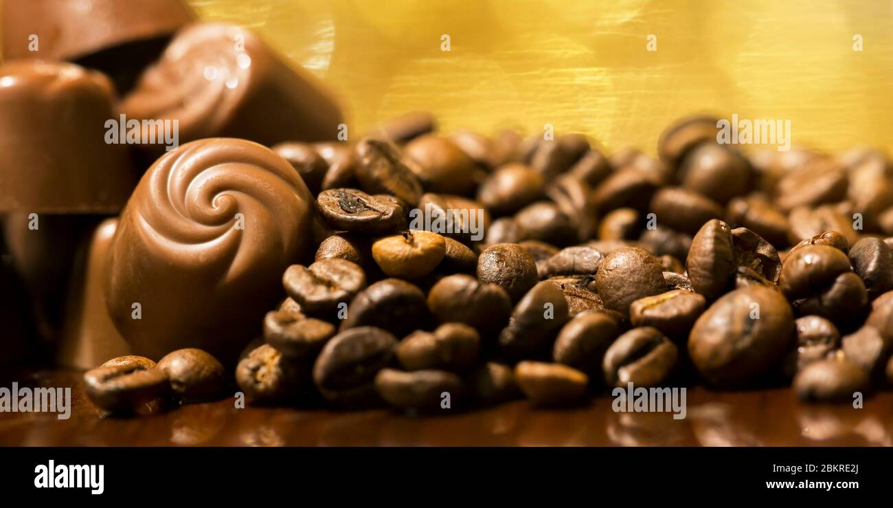 Fresh coffee beans close-up - web banner of morning, caffeine and freshness concept Stock Photo