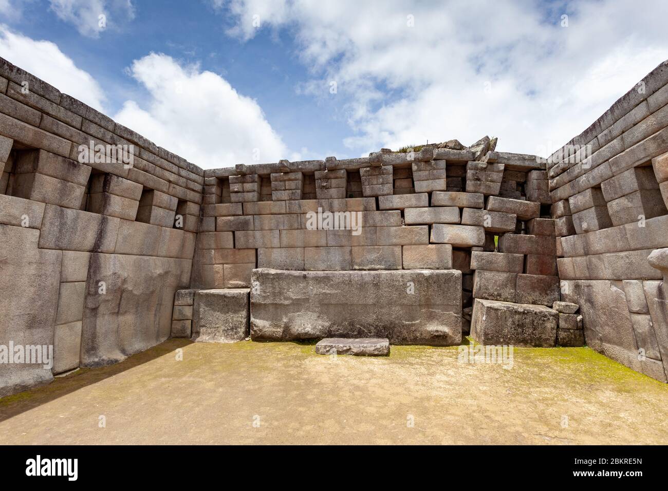 Remains of stone walls in the ancient city of Machu Picchu, Peru Stock ...