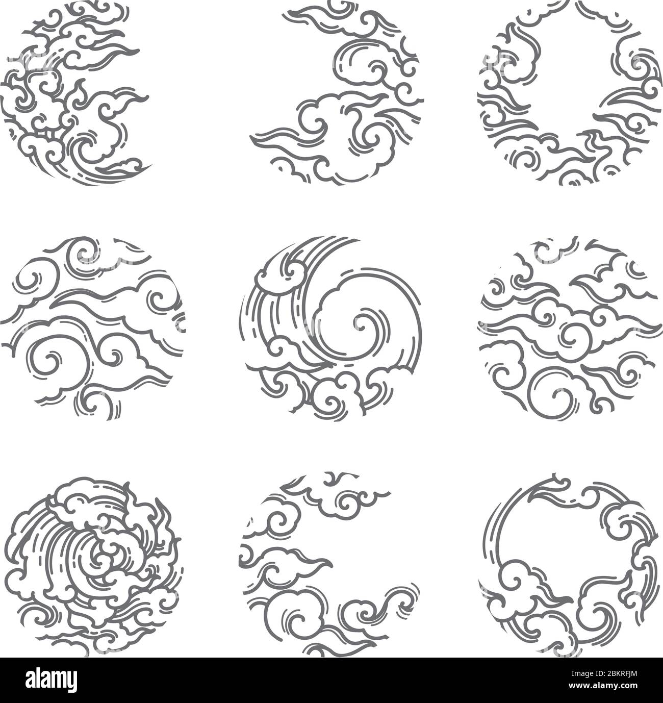oriental cloud in an eclipse shape. Traditional line style collection. Stock Vector