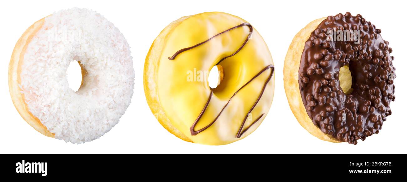 Set of glazed donuts with sprinkles on a white background Stock Photo ...