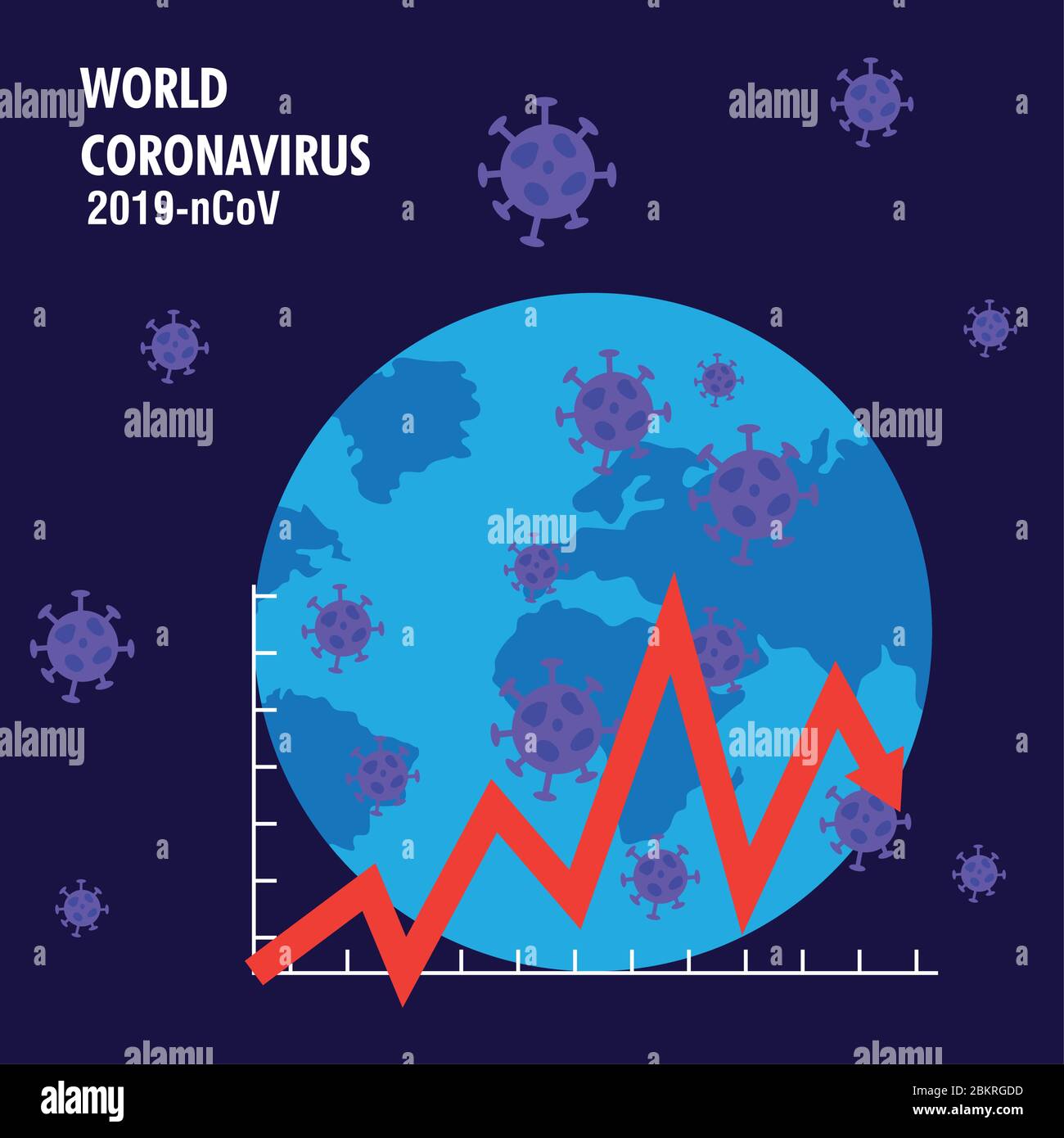 planet earth with covid19 particles and statistics arrows Stock Vector ...