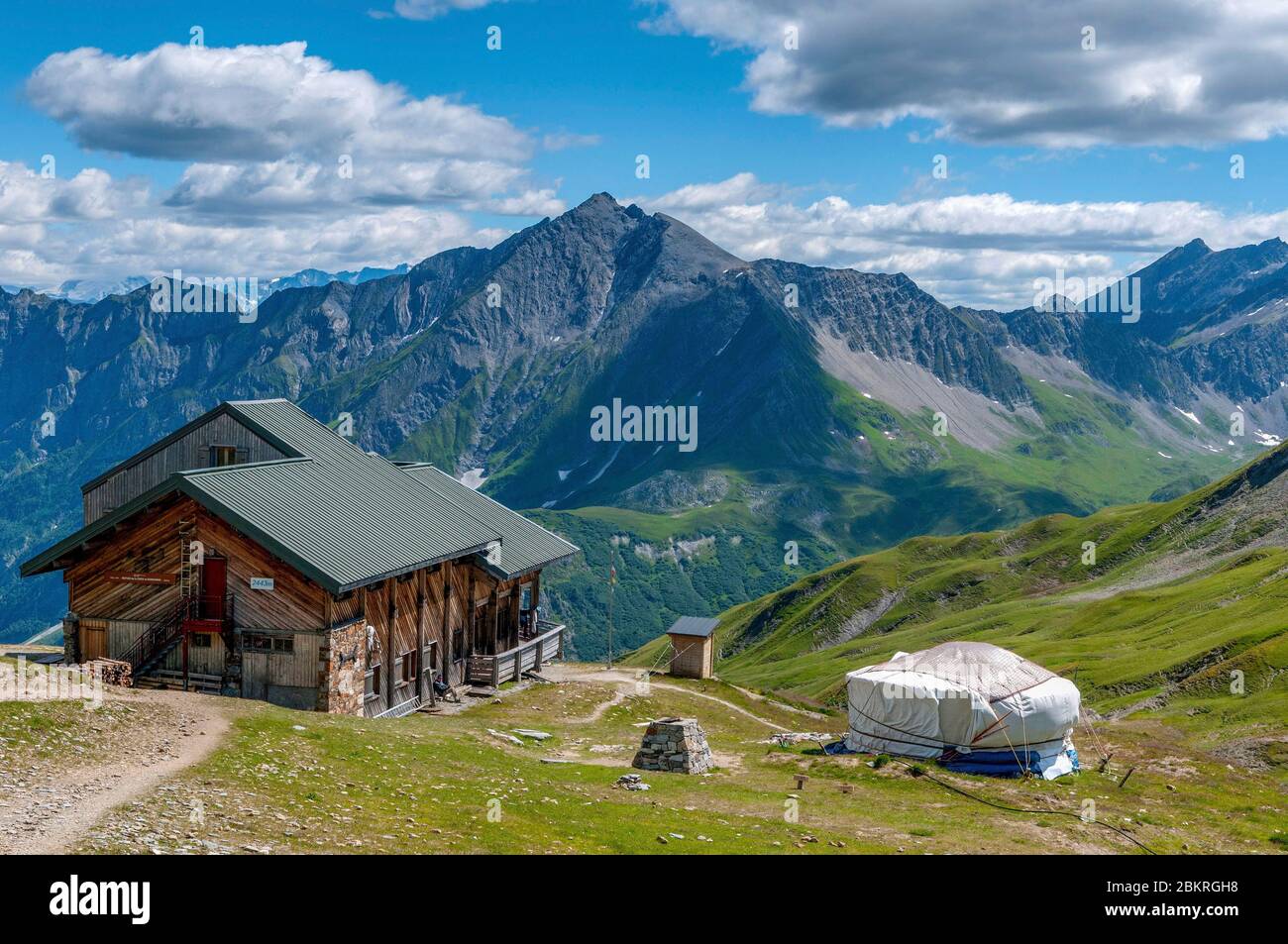 France, Savoie, Beaufortain, the refuge of the Col de la Croix-du-Bonhomme (2433m) Stock Photo