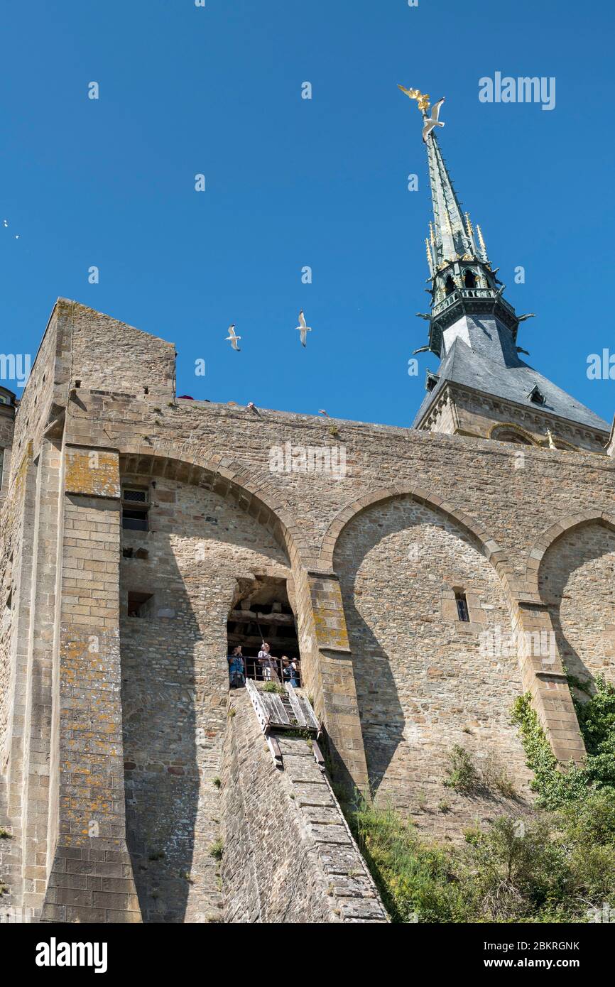 France, Manche, le Mont-Saint-Michel, the winery ramp of the abbey ...