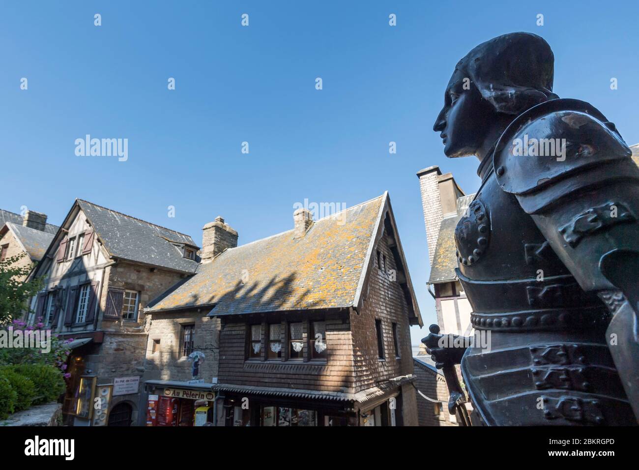 France, Manche, le MontSaintMichel, statue of Joan of Arc in front of