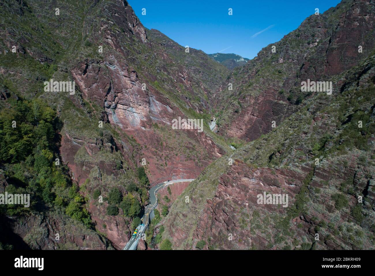 France, Alpes Maritimes, Beuil, Gorges du Cians, route D28 (aerial view) Stock Photo
