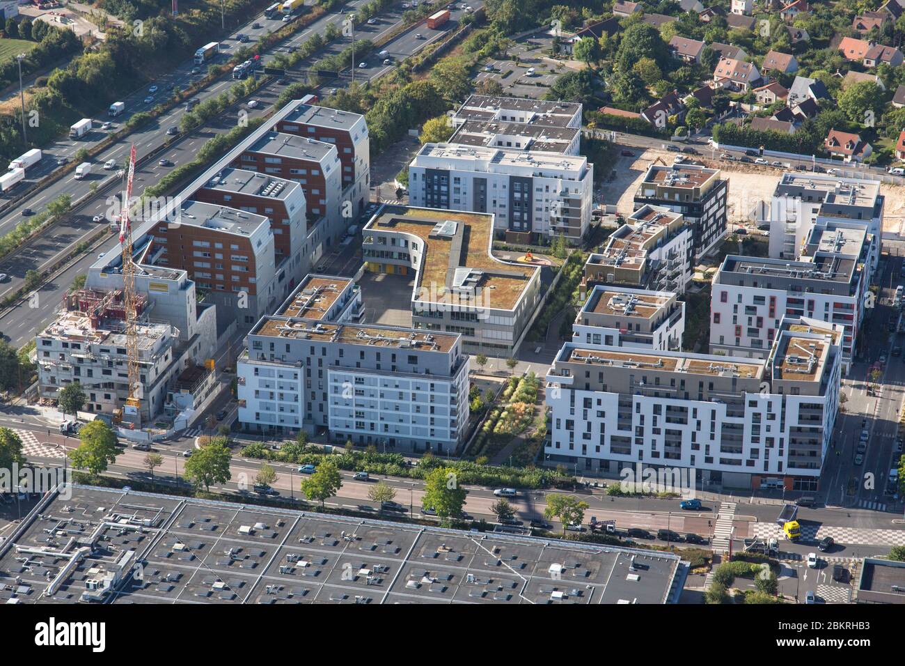 France, Val de Marne, Fresnes, la Ceriseraie, Avenue de la Cerisaie, Rue Juliette Drouet, Rue de Montjean (aerial view) Stock Photo