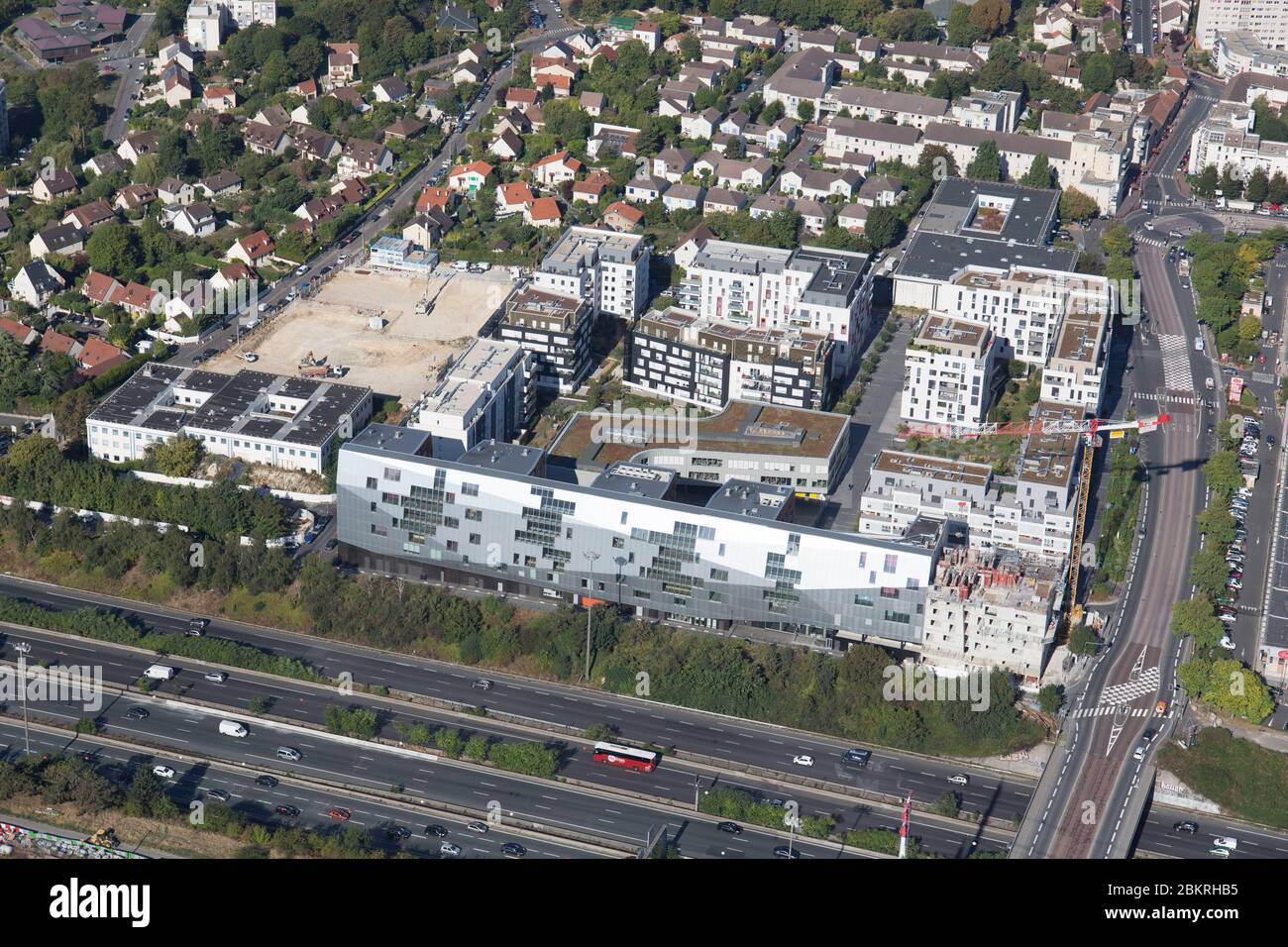 France, Val de Marne, Fresnes, la Ceriseraie, Avenue de la Cerisaie, Rue Juliette Drouet, Rue de Montjean (aerial view) Stock Photo