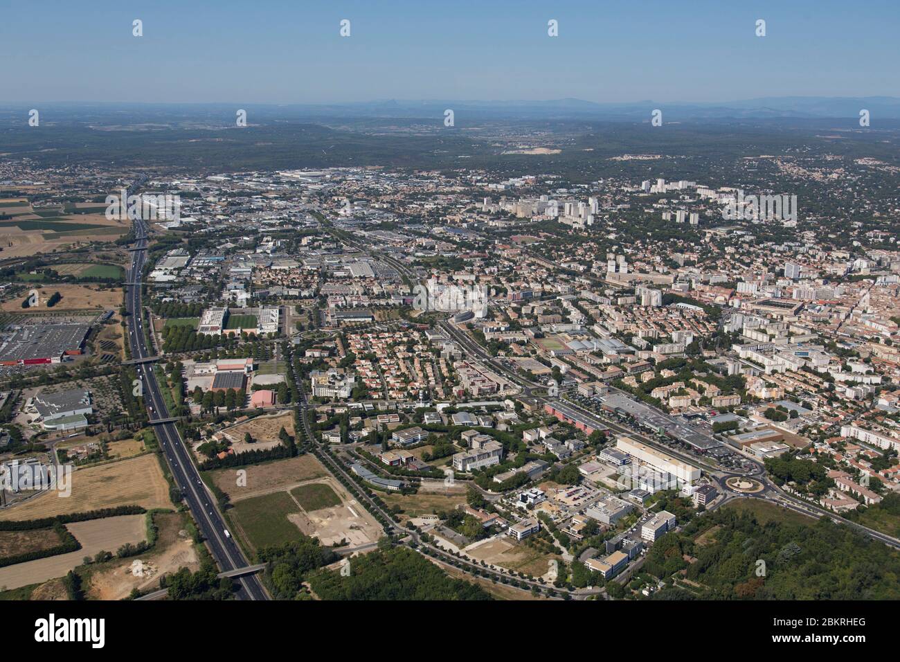 France, Gard, Nimes Est, A9 motorway (aerial view) Stock Photo