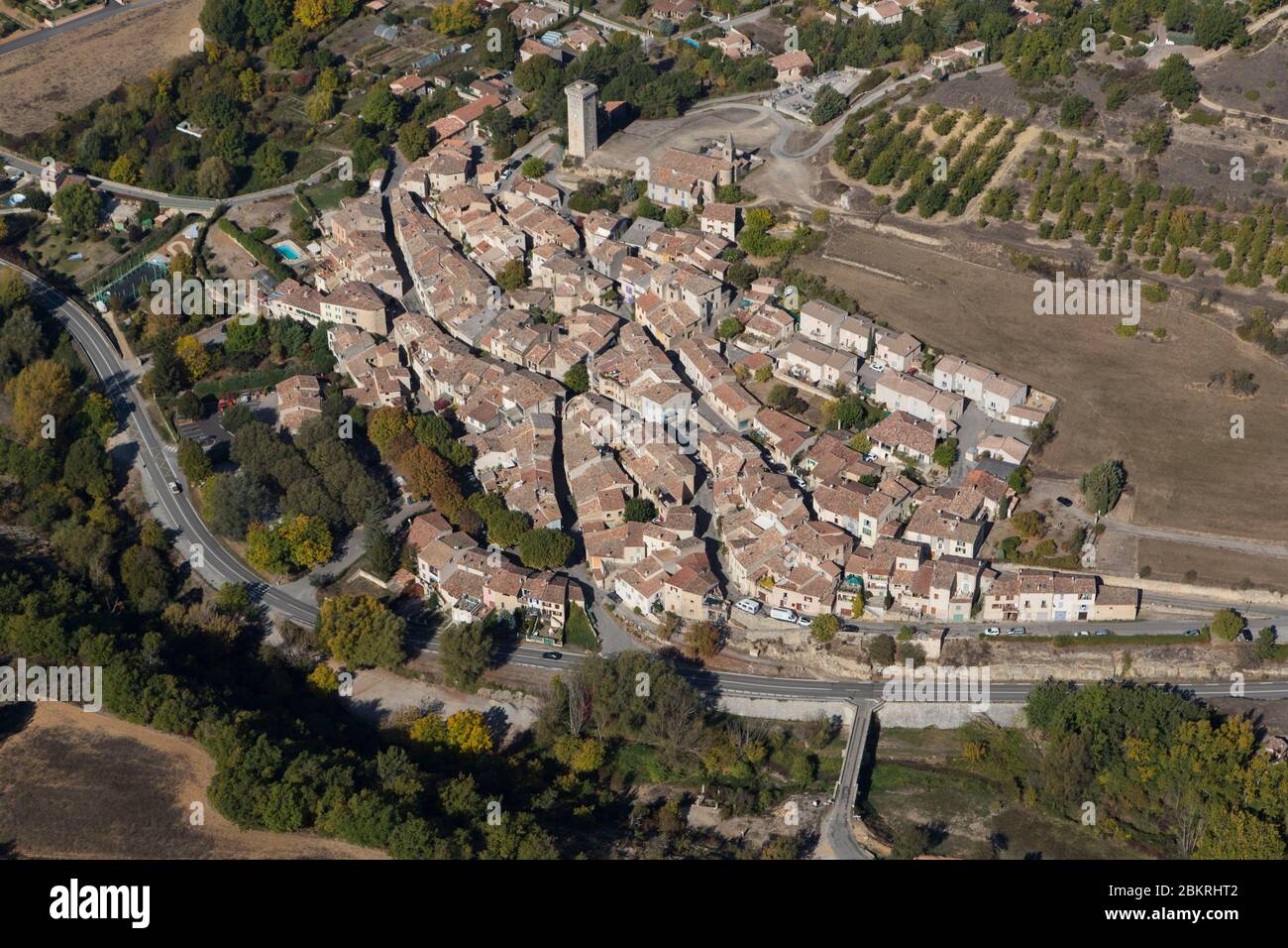 France, Alpes de Haute Provence, Saint Martin de Bromes (aerial view) Stock Photo