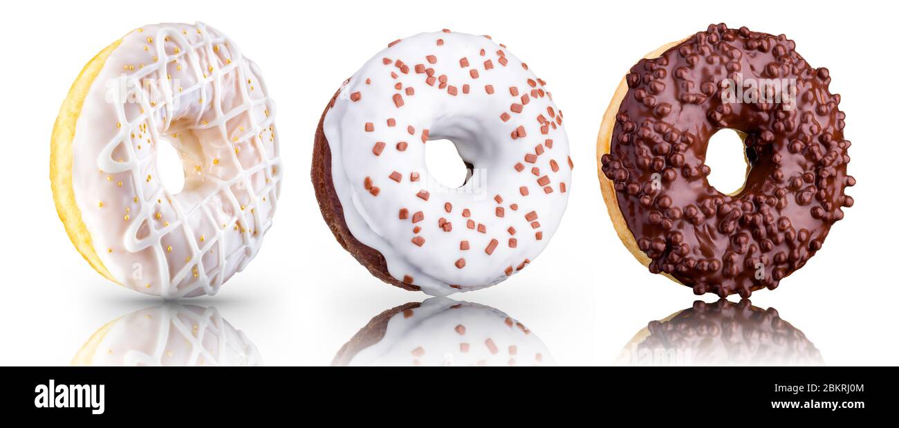 Set of glazed donuts with sprinkles on a white background Stock Photo ...