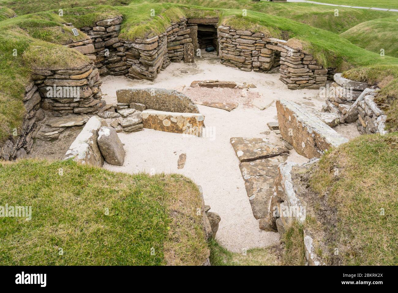 ruins of neolithic settlement at Skara Brae; Orkney Islands, UK Stock Photo